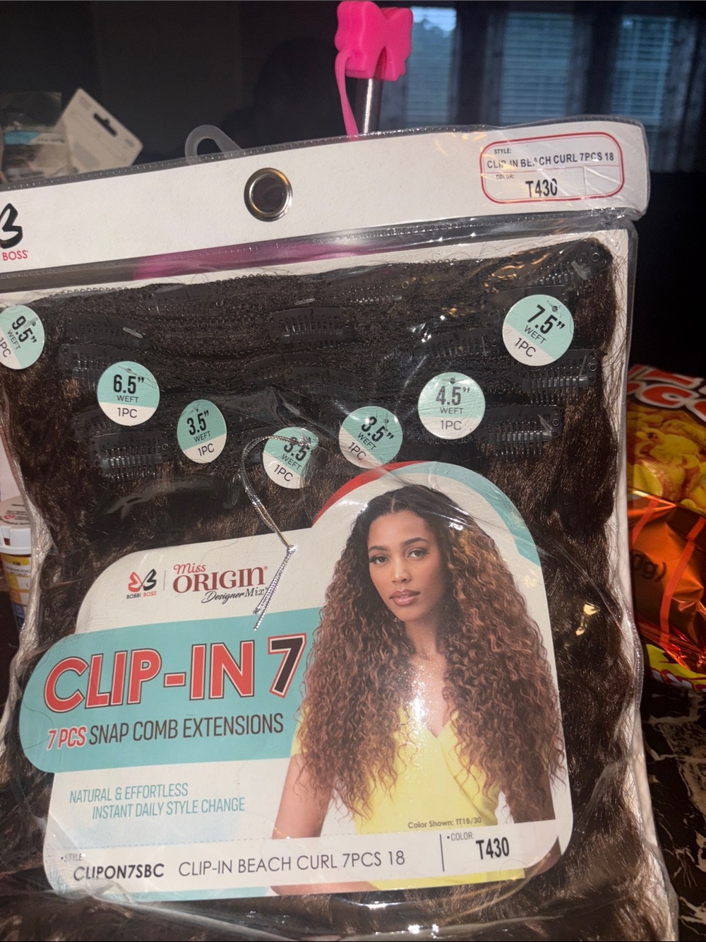 Miss Origin Clip-In 7 Piece Beach Curl Hair Extensions - Brown